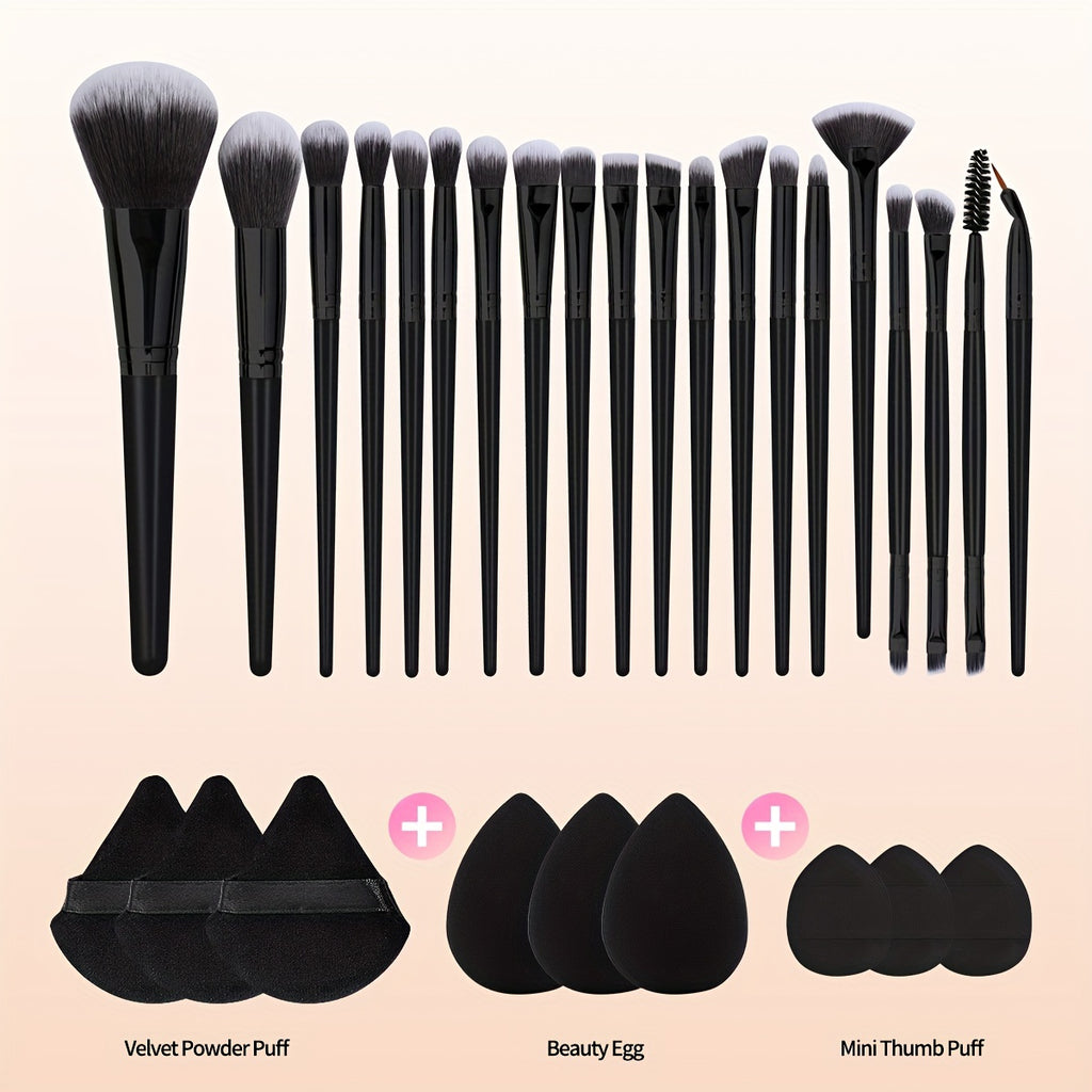 20-Piece Deluxe Makeup Brush Set + 9-Pc Makeup Sponge Set - Portable Travel Foundation Brush Kit with Powder Puff, Finger Puff, and Blusher Brush - Perfect Mother's Day Gift for Beauty Enthusiasts
