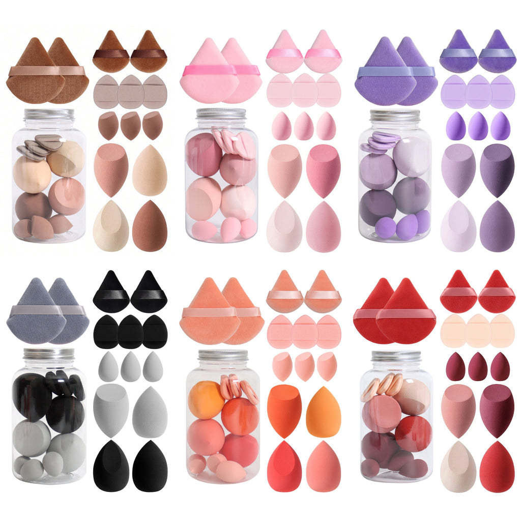 14pc Makeup Sponge Set With Storage Jar, Velvet Beauty Blenders, Latex-Free, Makeup Sponge Finger Puff, Dual-Use Wet & Dry Foundation Cosmetic Puffs, For All Skin Types