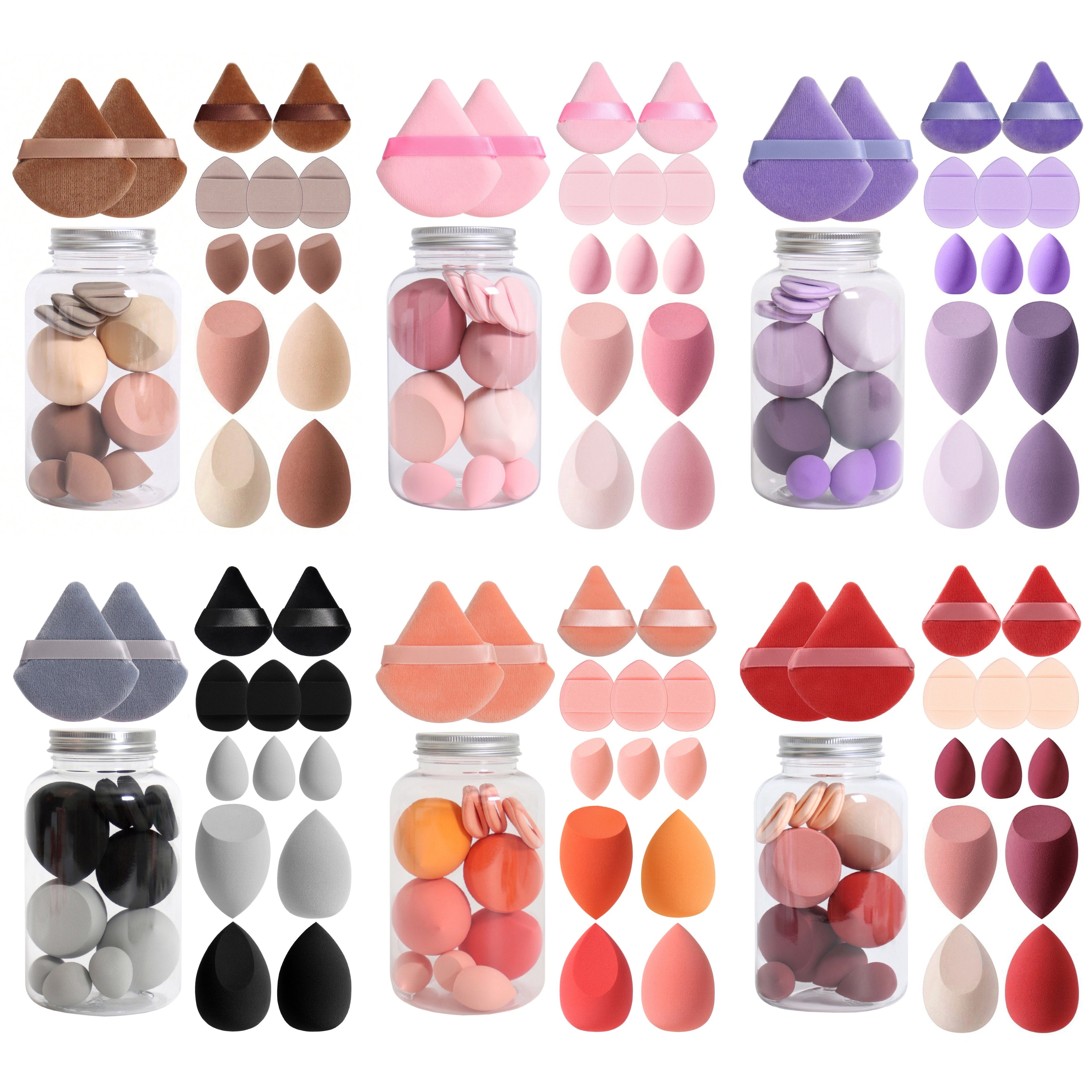 14pc Makeup Sponge Set With Storage Jar, Velvet Beauty Blenders, Latex-Free, Makeup Sponge Finger Puff, Dual-Use Wet & Dry Foundation Cosmetic Puffs, For All Skin Types