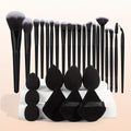 20-Piece Deluxe Makeup Brush Set + 9-Pc Makeup Sponge Set - Portable Travel Foundation Brush Kit with Powder Puff, Finger Puff, and Blusher Brush - Perfect Mother's Day Gift for Beauty Enthusiasts
