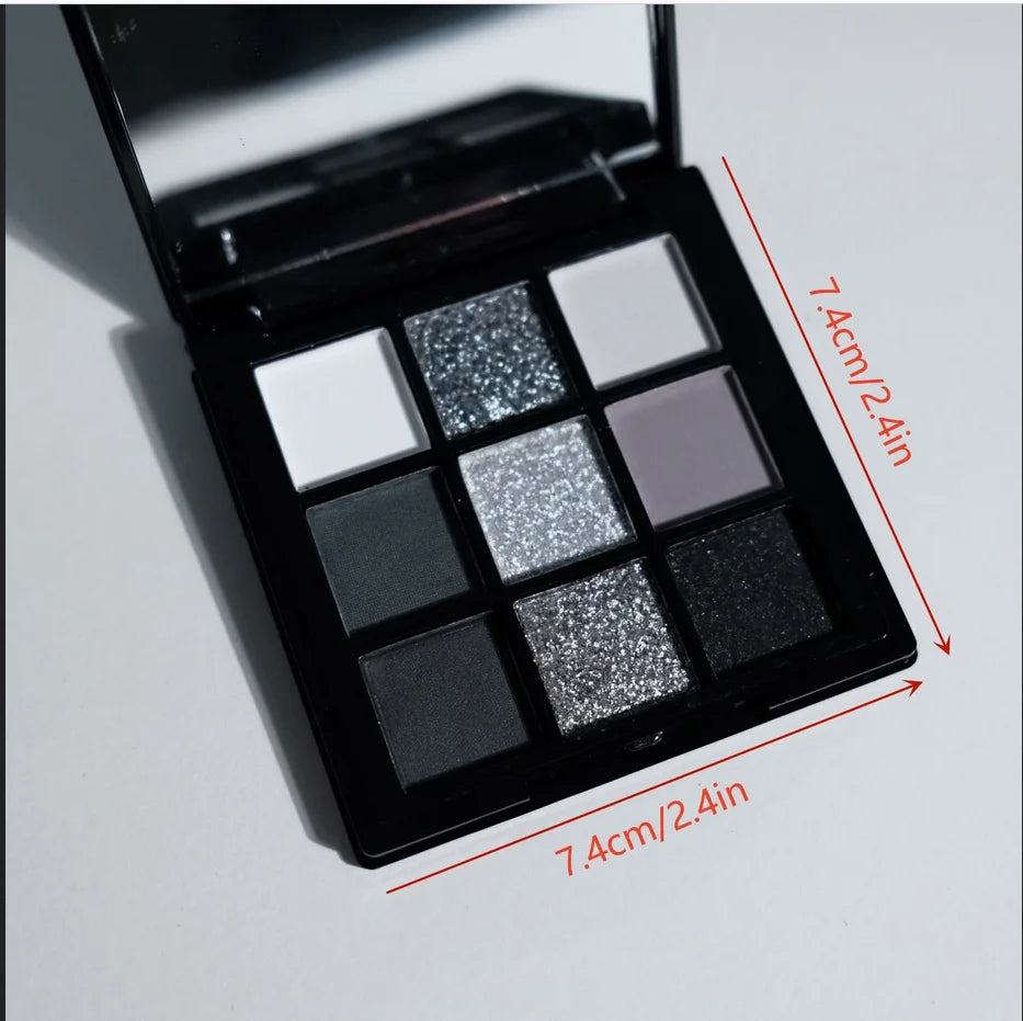 9 Color Portable Eyeshadow Palette Waterproof Pigmented Matte Smoky Gothic Dark Black Shiny Eye Makeup