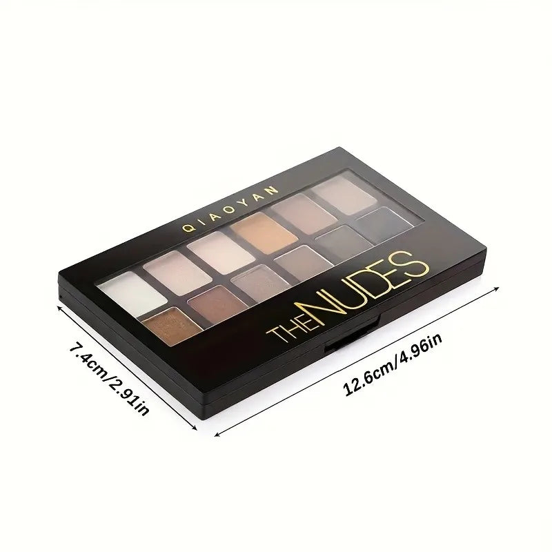 12-color eyeshadow palette, with a brush, waterproof and long-lasting, a tool for shiny makeup looks, suitable for all light bei